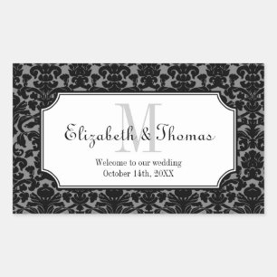 Monogram black damask frame out of town gift bag rectangular sticker