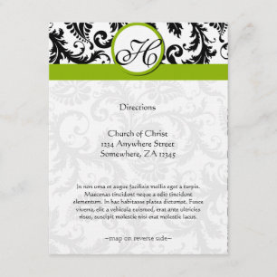 Monogram Black Damask Swirl Wedding Direction Card