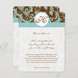 Monogram Black Damask Swirl Wedding Direction Card