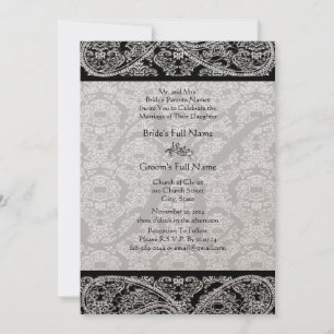 Monogram Black Damask Wedding Invitation