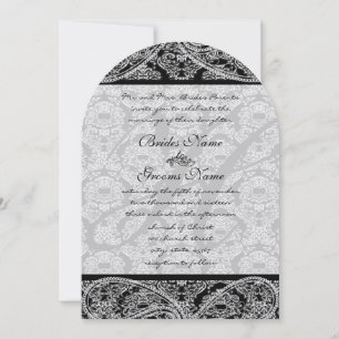 Monogram Black Damask Wedding Invitation