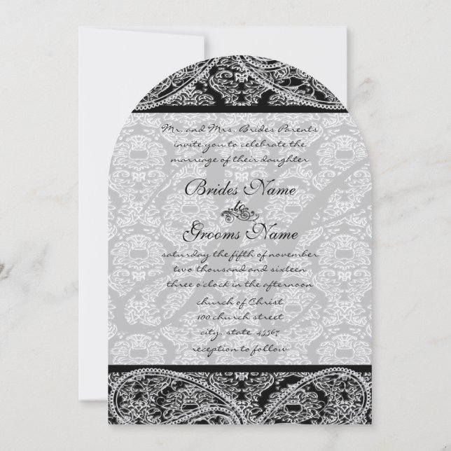 Monogram Black Damask Wedding Invitation (Back)