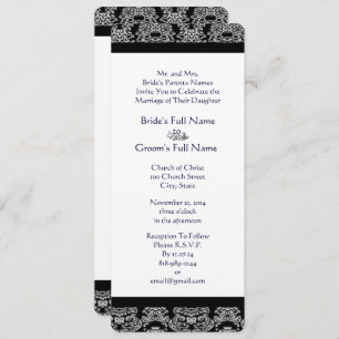 Monogram Black Damask Wedding Invitations
