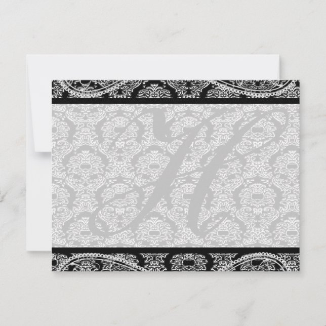 Monogram Black Damask Wedding Response RSVP (Front)