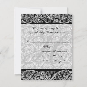 Monogram Black Damask Wedding Response RSVP