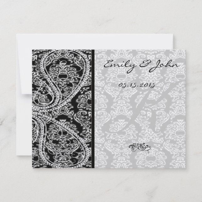Monogram Black Damask Wedding Table Number Cards (Front)