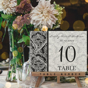 Monogram Black Damask Wedding Table Number Cards