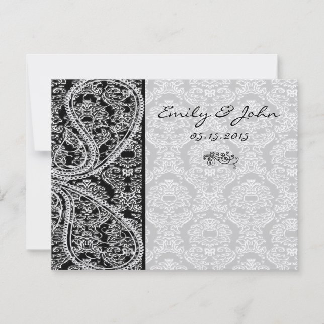 Monogram Black Damask Wedding Table Number Cards (Front)