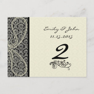 Monogram Black Damask Wedding Table Number Cards