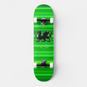 Monogram, Black Dragon on green metallic-effect Skateboard