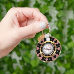 Monogram Black, Dusty Rose & Gold Las Vegas Style Key Ring