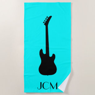 Monogram Black Electric Bass Guitar / Aqua Blue Beach Towel