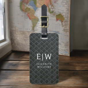 Monogram Black Faux Metallic Elegant Luggage Tag