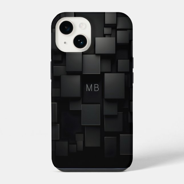 Monogram Black Geometric Abstract Pattern iPhone Case (Back)