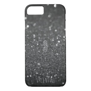 Monogram Black Glitter Sparkle iPhone 8/7 Case