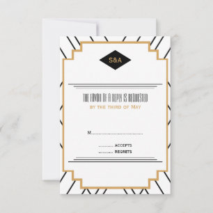 Monogram Black, Gold and White Art Deco RSVP Card