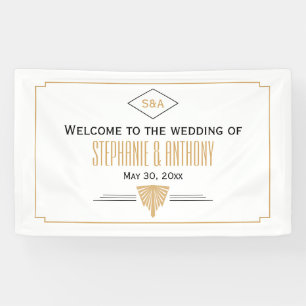 Monogram Black, Gold and White Art Deco Wedding Banner
