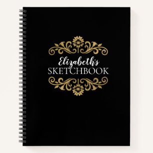Monogram Black Gold Artist Sketchbook Notebook