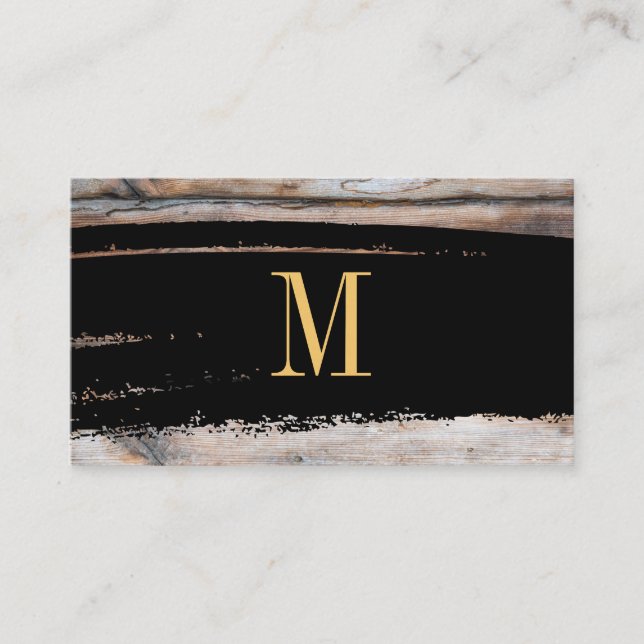 Monogram Black/Gold Brushed | Wood Business Card (Front)