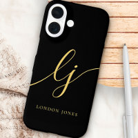 Monogram Black Gold Calligraphy Script Initials