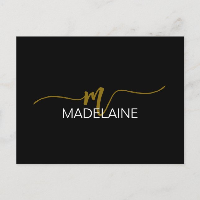 Monogram Black Gold Colour Personal  Postcard (Front)