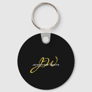Monogram Black Gold Colour Plain Modern Own Name Key Ring