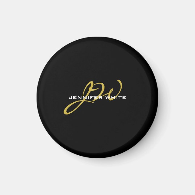 Monogram Black Gold Colour Plain Modern Own Name Magnet (Front)