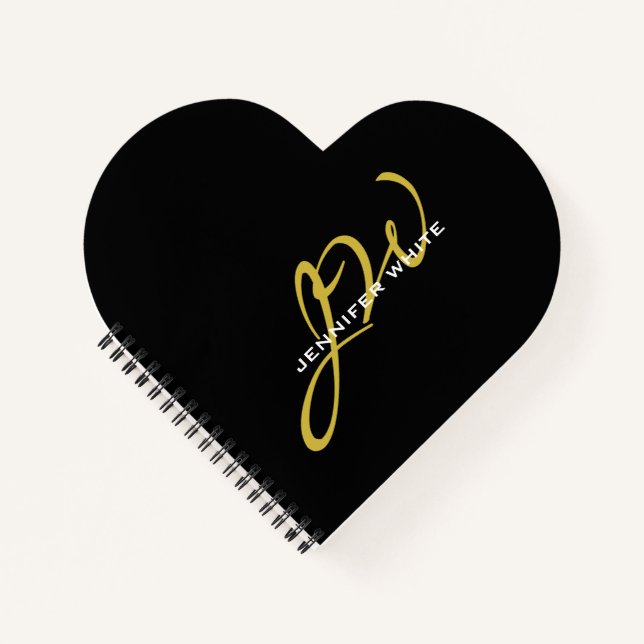 Monogram Black Gold Colour Plain Modern Own Name Notebook (Front)