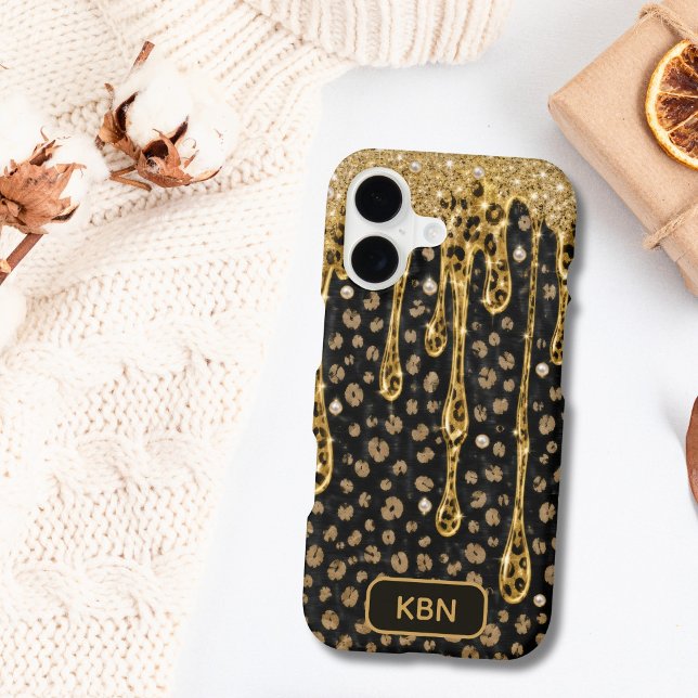 Monogram Black Gold Dripping Glitter Glam Bling (Black Gold Glam Bling Lux Monogram Initials Dripping Glitter iPhone case for her. )