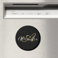 Monogram Black Gold Elegant Script Name