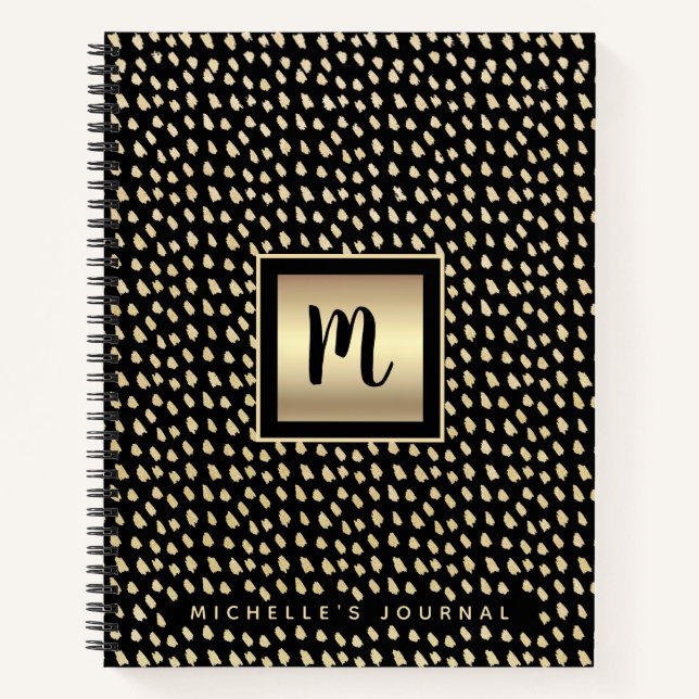 Monogram black gold foil bold modern script luxury notebook (Front)