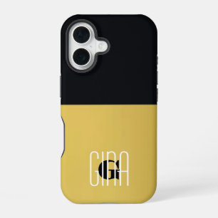 Monogram Black & Gold Girly Pretty Initial iPhone 16 Case