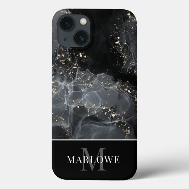 Monogram Black Gold Glitter Abstract Ink Art Case-Mate iPhone Case (Back)