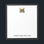 Monogram Black Gold Initial Name Notepad<br><div class="desc">Elevate your stationery game with this monogrammed notepad featuring classic block typography and a black leather print frame with a brushed gold medallion monogram. The notepad includes space for your name or custom text, making it perfect for personal or professional use. Use it to jot down notes, ideas, and reminders...</div>