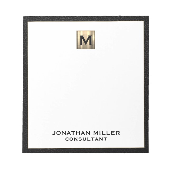 Monogram Black Gold Initial Notepad (Front)
