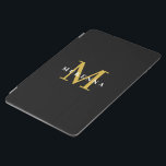 Monogram Black Gold Initial Personalised Name iPad Air Cover<br><div class="desc">Modern black and gold design featuring personalised initial monogram and name.</div>
