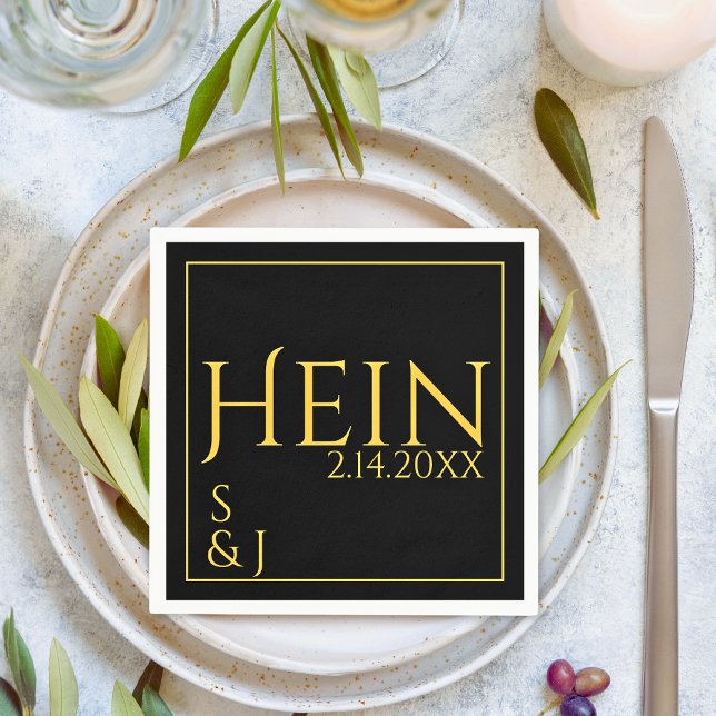 Monogram Black Gold Initials Date Wedding  Napkin (Monogram Black Gold Initials Date Wedding Napkins)