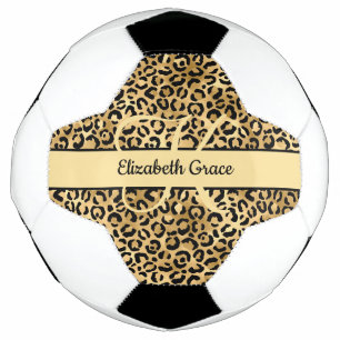 Monogram Black Gold Leopard Print Cheetah Animal Football