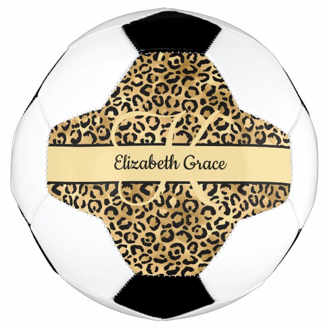 Monogram Black Gold Leopard Print Cheetah Animal  Football (Front)