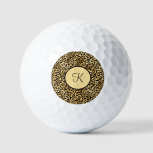 Monogram Black Gold Leopard Print Cheetah Print  Golf Balls