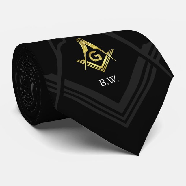 Monogram Black Gold Masonic Ties | Freemason Gifts (Rolled)