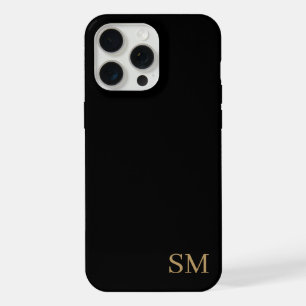 Monogram Black Gold Minimalist Initials iPhone 15 Pro Max Case