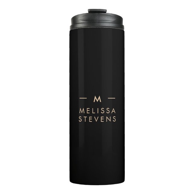 Monogram Black Gold | Modern Chic Elegant Thermal Tumbler (Front)