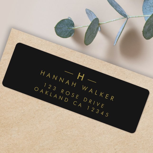 Monogram Black Gold | Modern Minimalist Elegant (Elegant gold monogram return address label by Guava - refined, modern, and easily customizable)