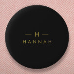 Monogram Black Gold | Modern Minimalist Elegant 6 Cm Round Badge<br><div class="desc">A simple stylish custom monogram design in a gold modern minimalist typography on an off black background. The monogram initials and name can easily be personalised along with the feature line to make a design as unique as you are! The perfect bespoke gift or accessory for any occasion.</div>