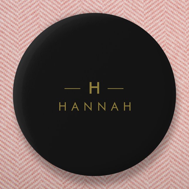 Monogram Black Gold | Modern Minimalist Elegant 6 Cm Round Badge (Creator Uploaded)
