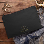 Monogram Black Gold | Modern Minimalist Elegant Accessory Pouch<br><div class="desc">A simple stylish custom monogram design in a gold modern minimalist typography on an off black background. The monogram initials and name can easily be personalised along with the feature line to make a design as unique as you are! The perfect bespoke gift or accessory for any occasion.</div>