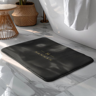 Monogram Black Gold   Modern Minimalist Elegant Bath Mat