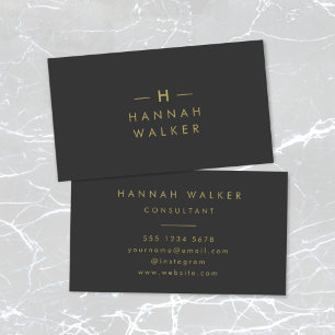 Monogram Black Gold Modern Minimalist Elegant Business Card