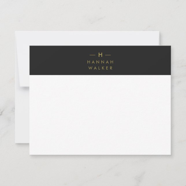 Monogram Black Gold | Modern Minimalist Elegant Card (Front)